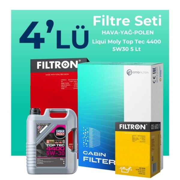 Filtron Nissan Note 1.5 Dizel Filtre Bakım Seti Liqui Moly Top Tec 4400 5W-30 5 Litre Motor Yağlı (2008-2012) 4 Lü