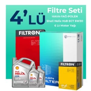 Filtron Nissan Qashqai 1.3 Benzin Filtre Bakım Seti SHELL Helix Hx8 ECT 5W-30 6 Litre Motor Yağlı (2021-2025) 4 Lü