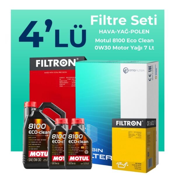 Filtron Peugeot Boxer 2.2 Dizel BLUEHDi Filtre Bakım Seti Motul 8100 Eco-Clean 0W-30 7 Litre Motor Yağlı (2019-2024) 4 Lü