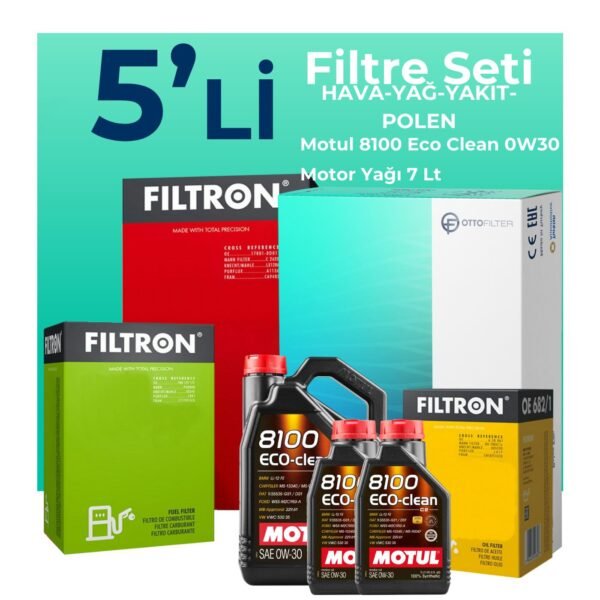 Filtron Peugeot Boxer 2.2 Dizel BLUEHDi Filtre Bakım Seti Motul 8100 Eco-Clean 0W-30 7 Litre Motor Yağlı (2019-2024) 5 Li