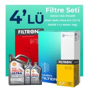 Filtron Range Rover Velar 2.0 Dizel Filtre Bakım Seti Shell Helix Ultra ECT C2 C3 0W-30 7 Litre Motor Yağlı (2017-2023) 4 Lü