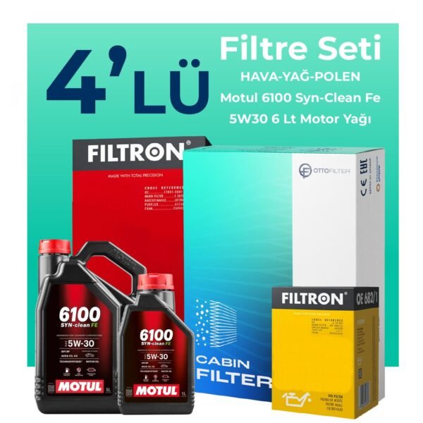 Filtron Subaru Outback 2.0 Dizel Filtre Bakım Seti Motul 6100 Syn-Clean FE 5W-30 6 Litre Motor Yağlı (2003-2010) 4 Lü
