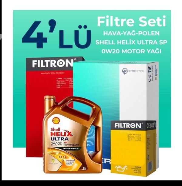 Filtron Volkswagen Golf 1.5 TSi Filtre Bakım Seti Shell Helix Ultra SP 0W-20 5 Litre Motor Yağlı (2020-2024) 4 Lü