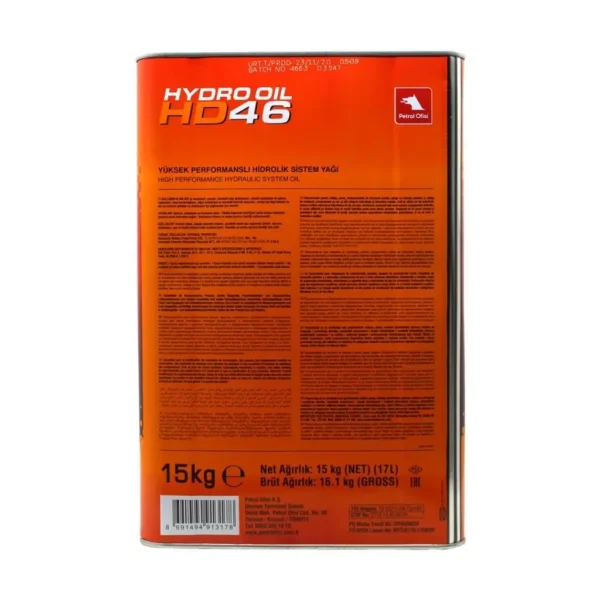Petrol Ofisi Hydro Oil HD 46 15 Kg Hidrolik Sistem Yağı