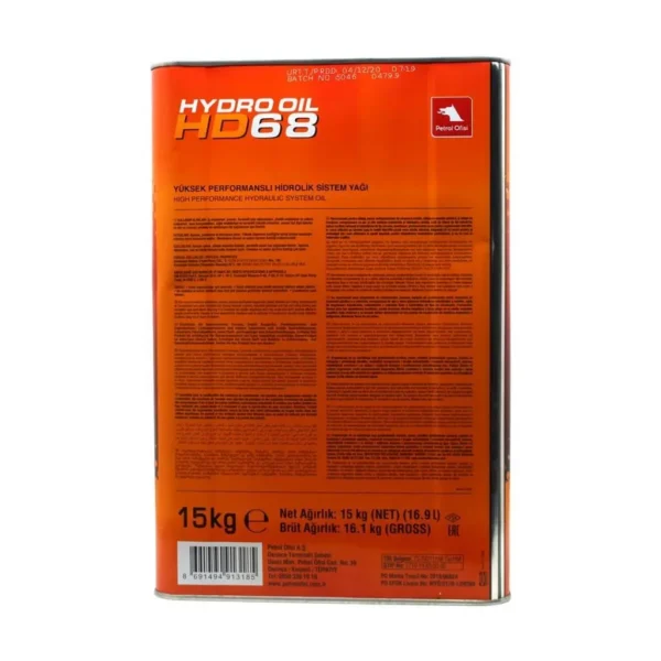 Petrol Ofisi Hydro Oil HD 68 15 Kg Hidrolik Sistem Yağı