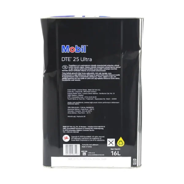 Mobil DTE 25 Ultra ISO VG 46 16 Lt Üstün Performanslı Hidrolik Yağ