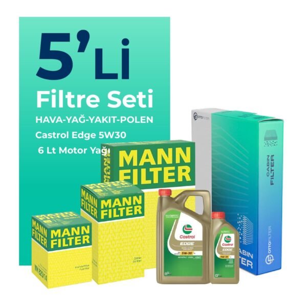 MANN Audi A7 3.0 Dizel QUATRO 272 HP Filtre Bakım Seti Castrol Edge 5W-30 6 Litre Motor Yağlı (2014-2018) 5 Li