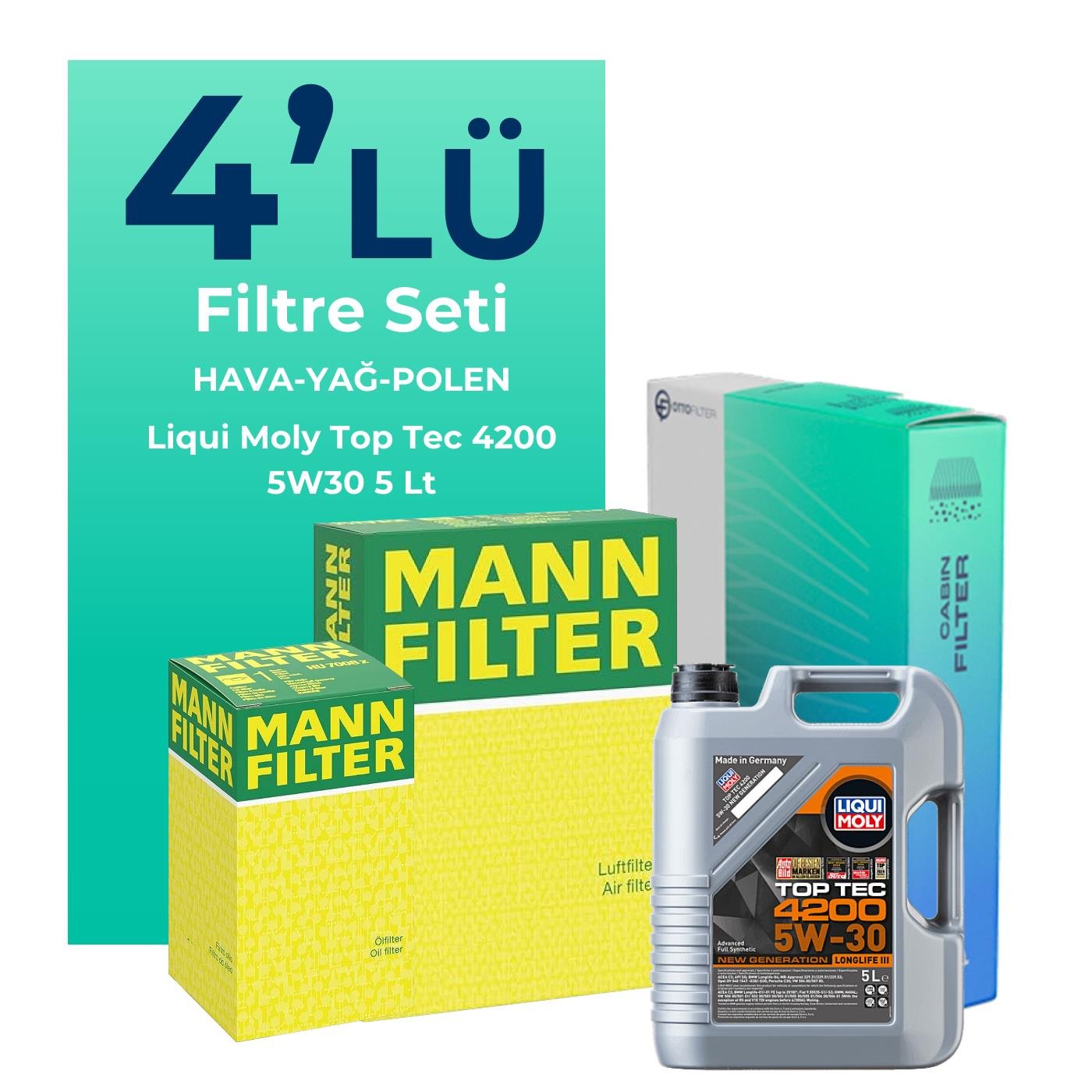 MANN BMW 3.20 Benzinli 184 HP Filtre Bakım Seti Liqui Moly Motor Yağlı (2012-2014) 4 Lü