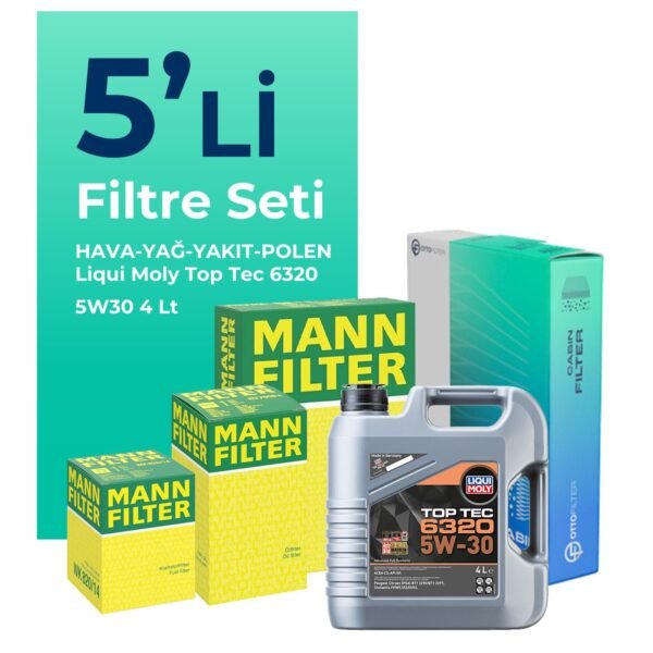 MANN Citroen C5 AirCross 1.5 Dizel Filtre Bakım Seti Liqui Moly Top Tec 6320 5W-30 4 Litre Motor Yağlı (2019-2023) 5 Li