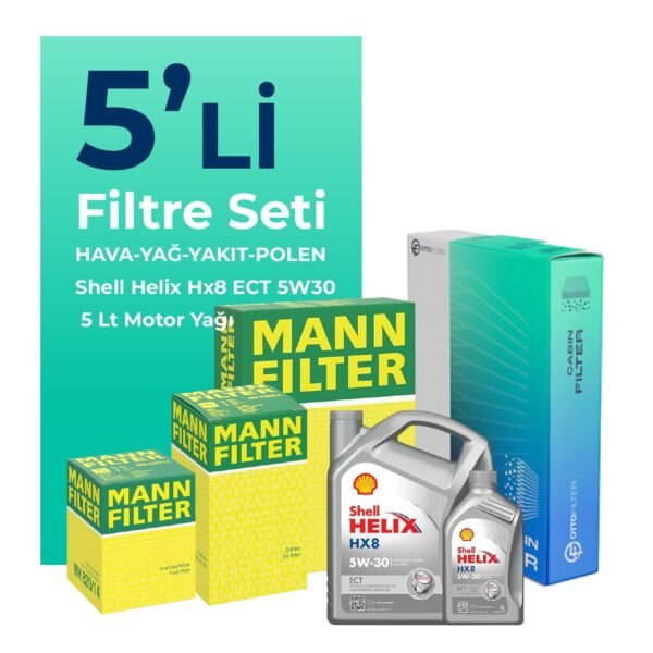 MANN Dacia Dokker 1.5 Dizel Filtre Bakım Seti Shell Helix Hx8 ECT 5W-30 5 Litre Motor Yağlı (2012-2019) 5 Li