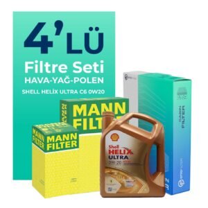 MANN Ford Puma 1.0 Benzin Filtre Bakım Seti SHELL Helix Ultra ECT C6 0W-20 5 Litre Motor Yağlı (2020-2024) 4 Lü