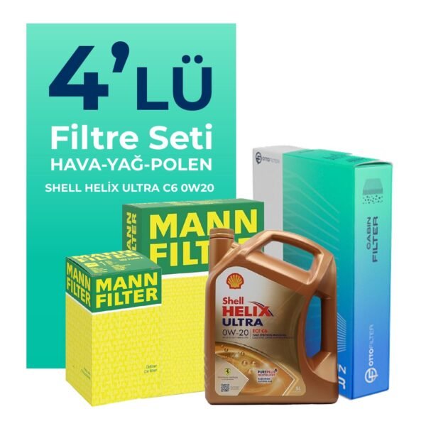 MANN Ford Puma 1.0 Benzin Filtre Bakım Seti SHELL Helix Ultra ECT C6 0W-20 5 Litre Motor Yağlı (2020-2024) 4 Lü