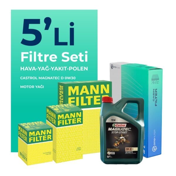 MANN Ford Tourneo Custom 2.0 Dizel Filtre Bakım Seti Castrol Magnatec D 0W-30 8 Litre Motor Yağlı (2015-2023) 5 Li