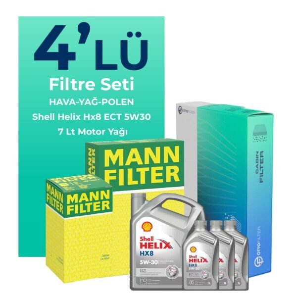 MANN Nissan Skystar 2.5 Dizel Filtre Bakım Seti Shell Helix Hx8 ECT 5W-30 7 Litre Motor Yağlı (1997-2008) 4 Lü