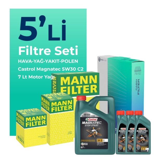 MANN Peugeot Boxer 2.2 Dizel Filtre Bakım Seti Castrol Magnatec C2 5W-30 7 Litre Motor Yağlı (2014-2016) 5 Li