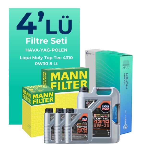 MANN Range Rover Velar 2.0 Dizel Filtre Bakım Seti Liqui Moly Top Tec 4310 0W-30 8 Litre Motor Yağlı (2017-2023) 4 Lü
