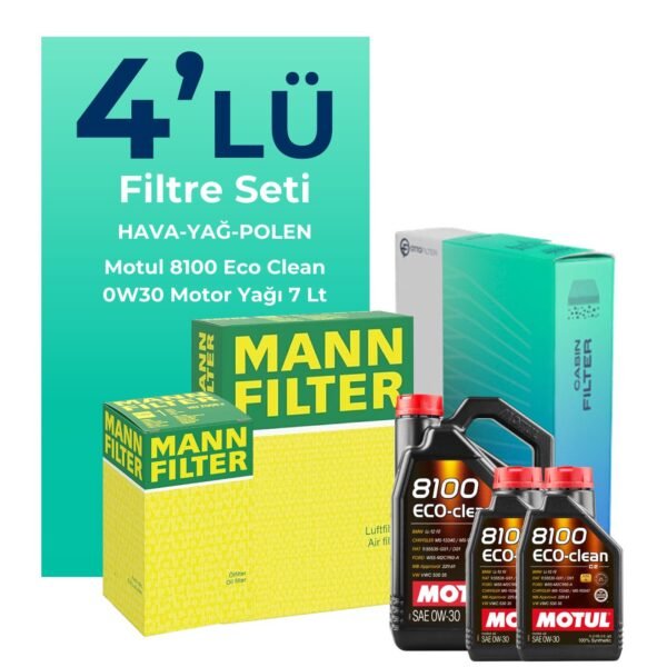 MANN Range Rover Velar 2.0 Dizel Filtre Bakım Seti Motul 8100 Eco-Clean 0W-30 7 Litre Motor Yağlı (2017-2023) 4 Lü