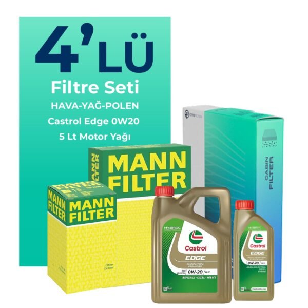 MANN Seat Leon 1.5 TSi Filtre Bakım Seti Castrol Edge 0W-20 5 Litre Motor Yağlı (2020-2024) 4 Lü